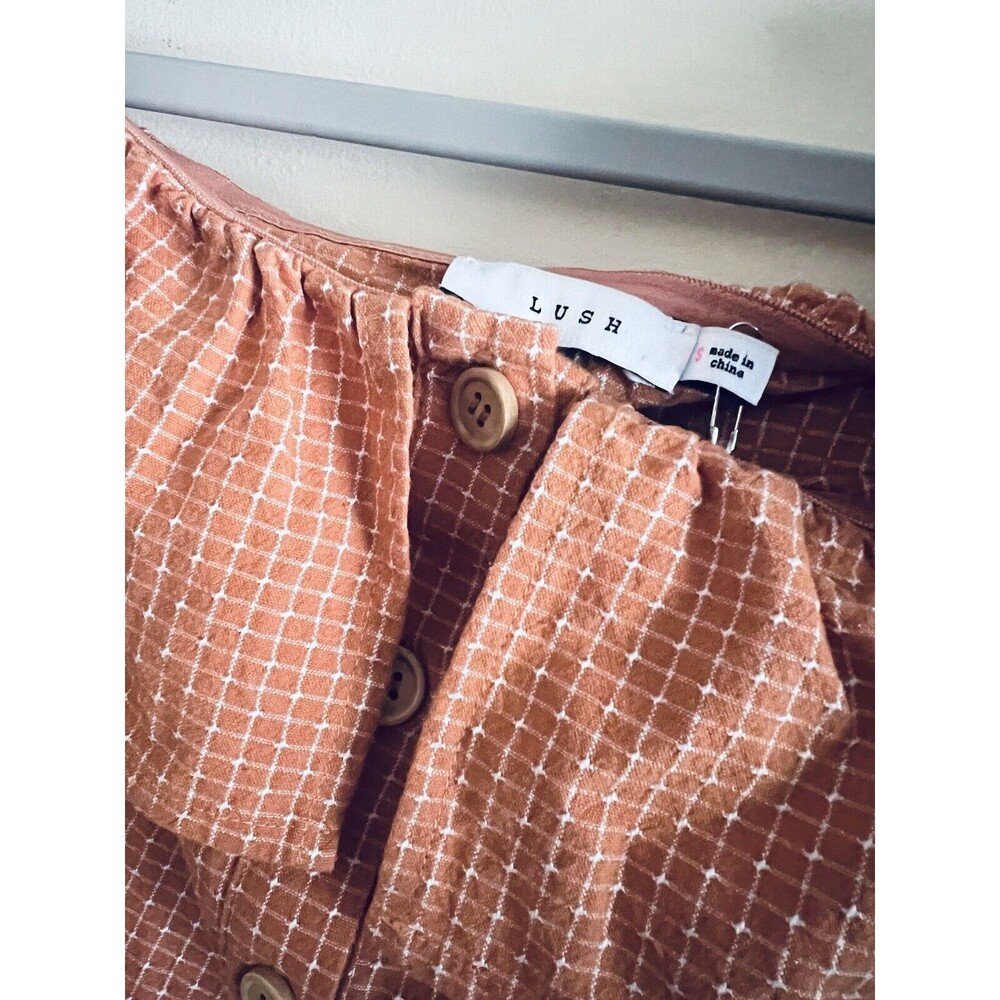 Lush Clothing Gingham Print Off Shoulder Plaid Button Mini Dress Size‎ Small - Picture 3 of 3